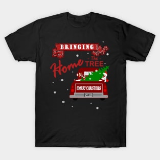 SANTA BRINGING HOME THE TREE IN VINTAGE TRUCK T-Shirt